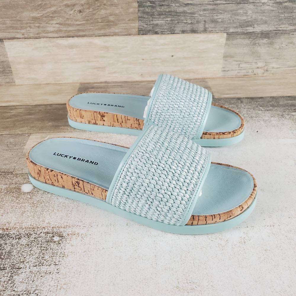 Lucky Brand Dylina Woven Band Womens Slide Sandals Sz 7 M Santorini Raffia Flat